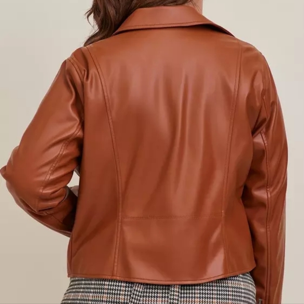 Torrid Moto Faux Leather Asymmetrical Moto Jacket - Brown - Picture 14 of 15
